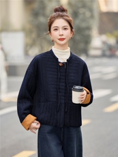 时尚圆领撞色短款棉服女2025冬新款休闲宽松保暖棉衣夹棉加厚外套，女装棉衣/棉服，余墨