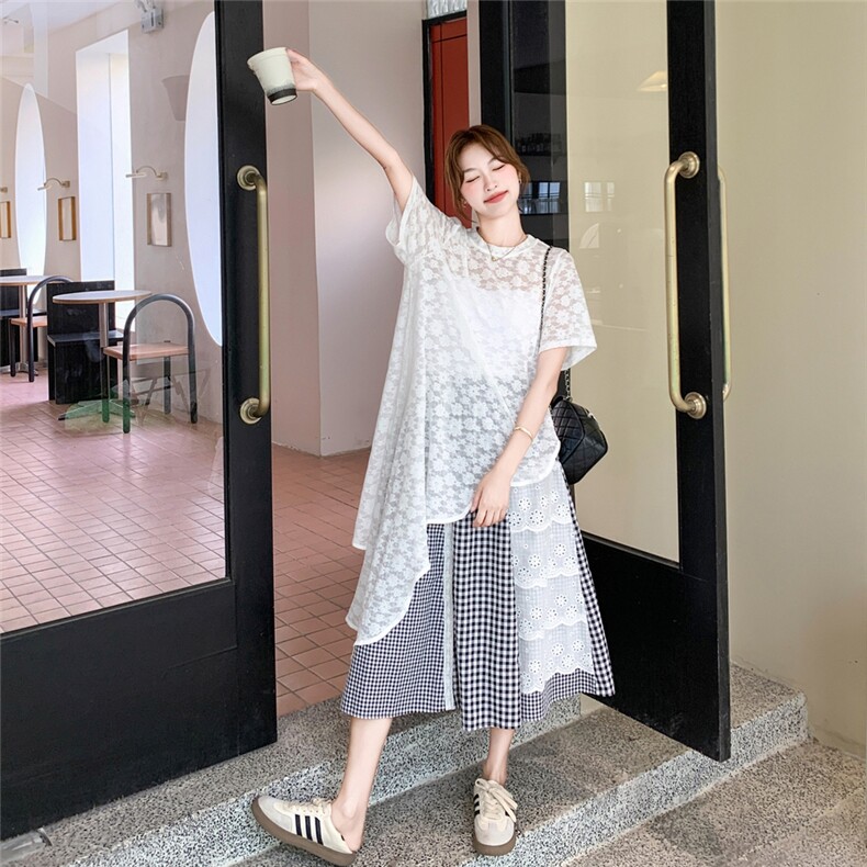 不规则设计感蕾丝上衣套装女夏新款盐甜系小个子拼接半身裙两件套图片