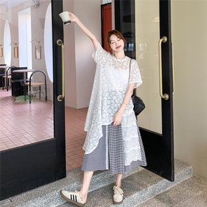 不规则设计感蕾丝上衣套装女夏新款盐甜系小个子拼接半身裙两件套图片