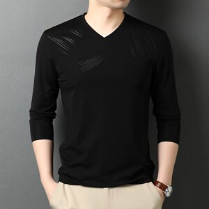 2022男士卫衣t恤长袖上衣套头潮流v领春秋季印花休闲男T中年图片