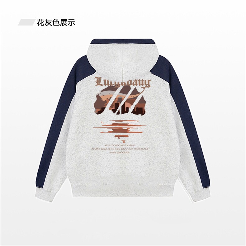 抖音得物供货提供视频秋冬重磅美式宽松接拼连帽卫衣3234,男装卫衣,电商A486