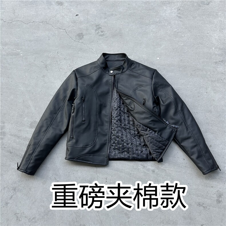 新款新增夹棉版斜纹机车皮衣棉服W2625P125夹棉145，男装皮衣，电商C313