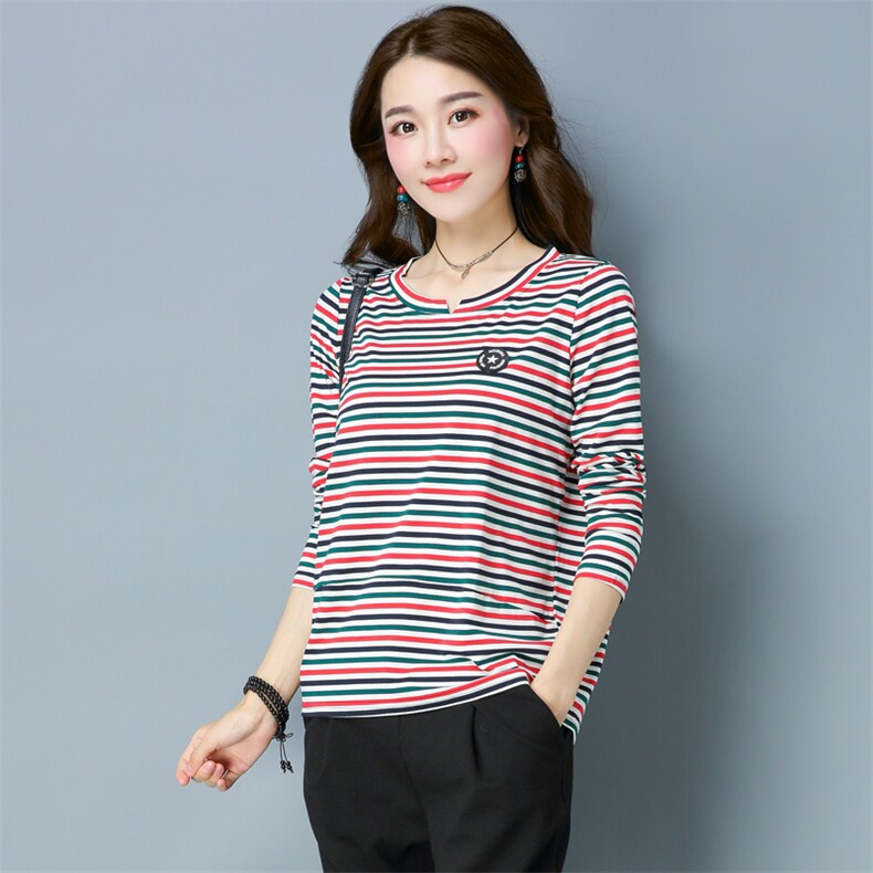【货源稳定长年不下架】2026春季新款女T恤中长款圆领横条纹T恤，女装T恤，板酷