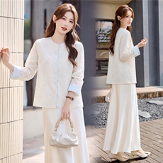 主推现货重工艺新款新中式春夏提花刺绣设计感时尚气质减龄两件套，女装套装/套裙，韩美纤衣