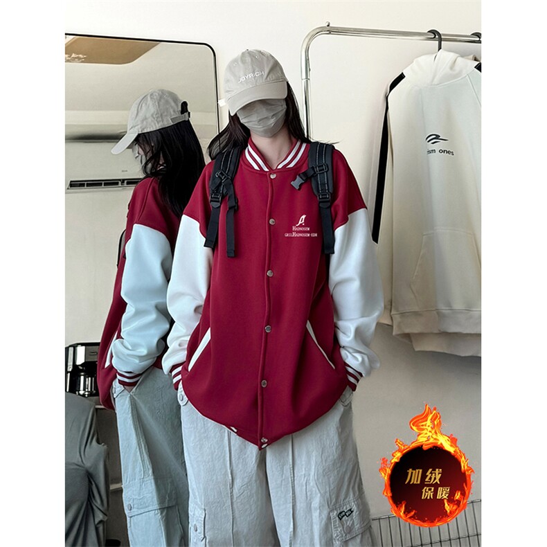 抖音得物高品质重磅全棉二开360克立领棒球服开衫卫衣外套1202,女装短外套,电商A486
