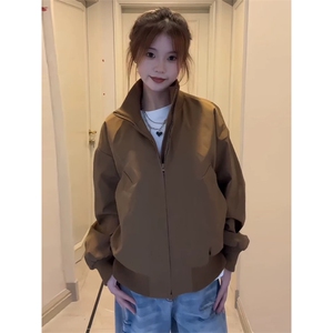 现货 26春装美拉德立领飞行夹克纯色复古廓形高街棒球服外套图片