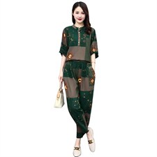 休闲时尚套装女夏装2022新款洋气减龄宽松显瘦印花两件套，女装套装/套裙，千千佰惠