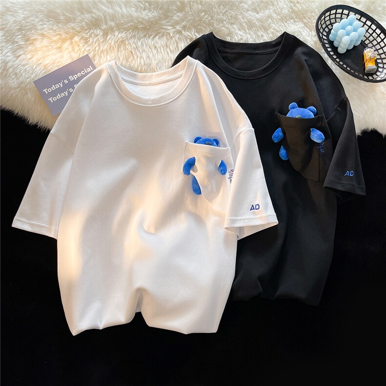 1中性风短袖T恤女情侣大码港风网红小熊短袖T恤男DT7745P55控68，男装T恤，星座226-2