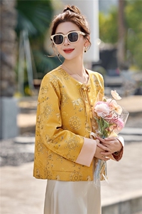 现货宋锦招财马上有钱花之寓意提花巨好看百搭新中式春秋女外套图片