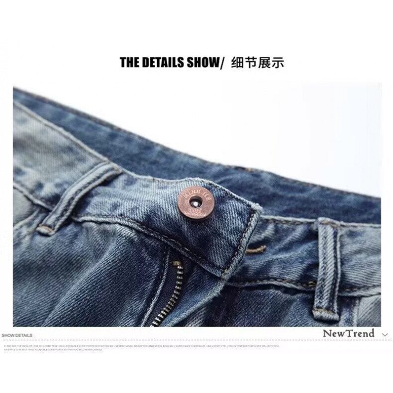 破洞牛仔裤男宽松大码美式休闲潮牌复古水洗中裤五分裤HA111P38,男装牛仔裤,星座1112-1
