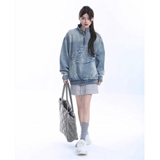WE1864-P68牛仔外套女秋季新款半拉链夹克chic情侣卫衣，男装工装外套，电商B323A