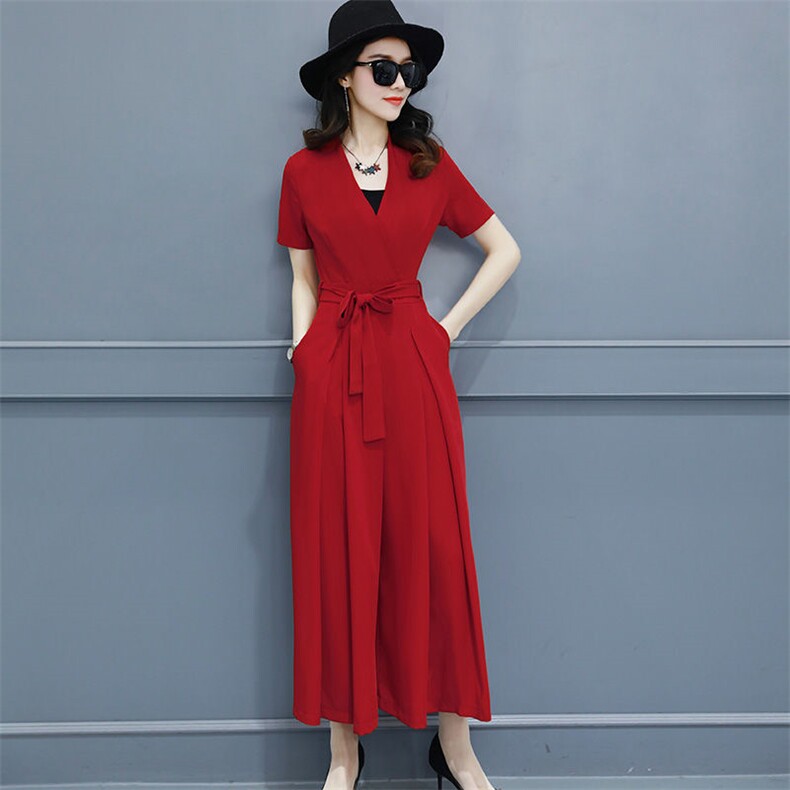 新款女装气质连体装简约V领收腰连体衣裤+抹胸，女装连体裤，美吧服饰