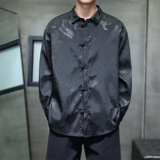 2026春装新款厚款龙纹长袖衬衫外套风盘扣唐装汉服2536-P60，男装衬衫，电商A057B