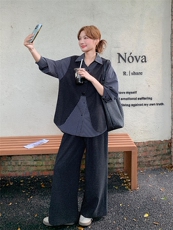 2025秋冬新款条纹衬衣+马甲阔腿裤三件套装2553款P195-K278，女装套装/套裙，浙宝301