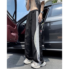 美式条纹休闲裤潮牌高街设计感直筒阔腿裤速干运动裤子B2200-p40，男装休闲裤，星座1008