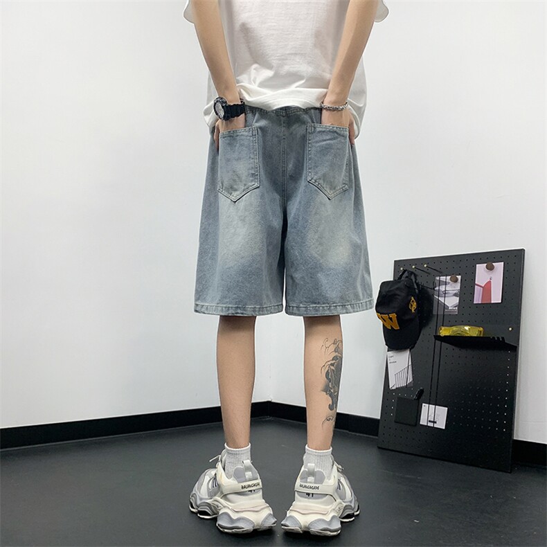 夏季新款松紧腰短裤男款拉链设计感工装牛仔薄款短裤,男装牛仔裤,星座410-6（原星座1304-1）