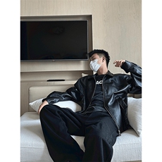 网图有货PU皮机车外套男美式翻领休闲宽松夹克上衣男A914-P70，男装夹克，星座1505
