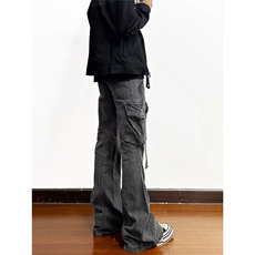 美式高街重磅机能工装牛仔裤男潮牌直筒裤子宽松微喇裤LA4100-P58，男装牛仔裤，星座1008