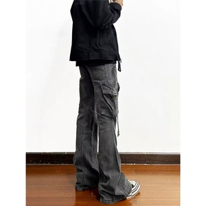美式高街重磅机能工装牛仔裤男潮牌直筒裤子宽松微喇裤LA4100-P58图片