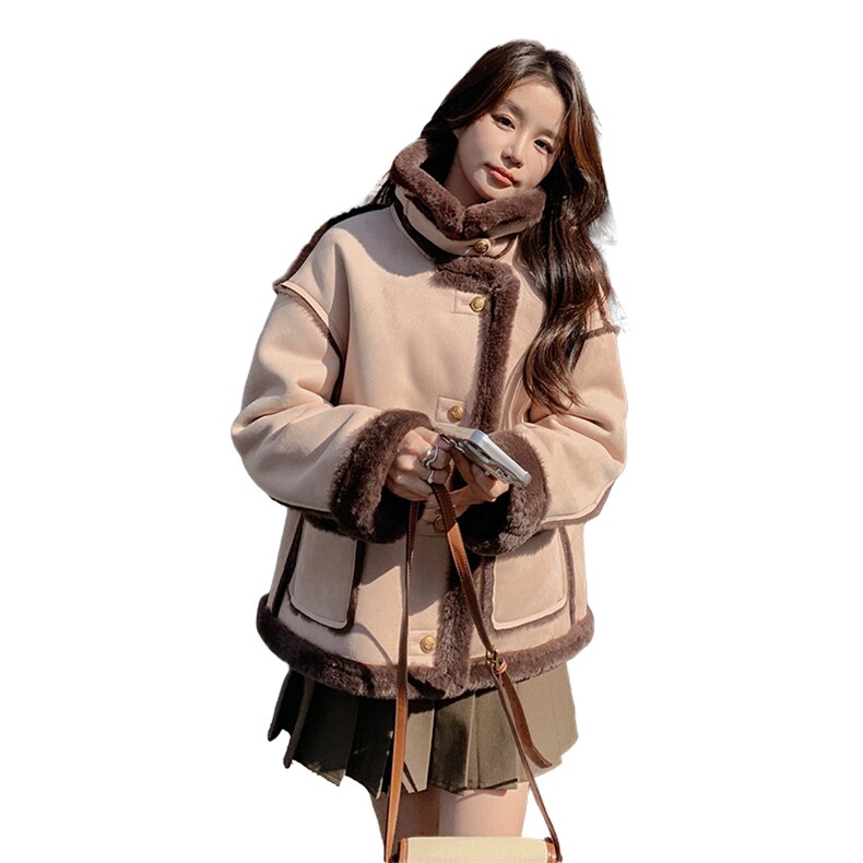 2023年冬季皮毛一体外套女加厚加绒,女装短外套,秋水欣儿