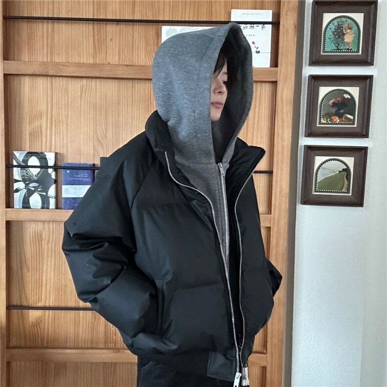 网图假两件棉服男连帽宽松保暖短款潮流冬季加厚棉服D513特P105,男装棉衣,电商A335-1（原A458）