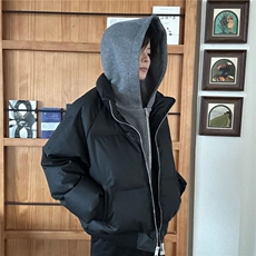 网图假两件棉服男连帽宽松保暖短款潮流冬季加厚棉服D513特P105，男装棉衣，电商A335-1（原A458）