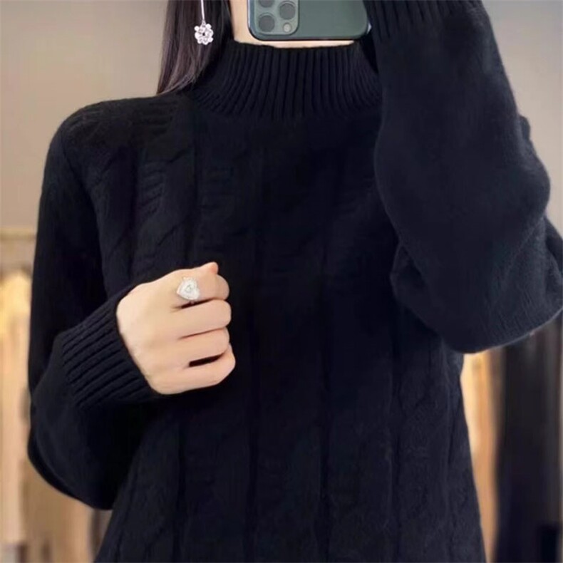 时尚百搭半高领针织衫气质优雅显瘦打底毛衣，女装针织衫/毛衣，萱芳婷羊绒