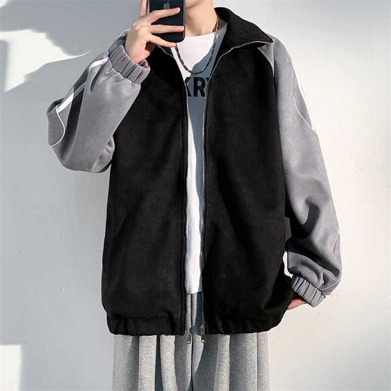 J6617P78光影墙2023抖音高品质麂皮绒翻领夹克外套拼接学生潮,男装夹克,电商A026-1