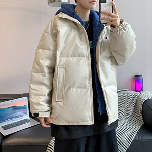 假两件衣男冬季加厚宽松潮流PU皮外套港风连帽服 W1906-P85图片