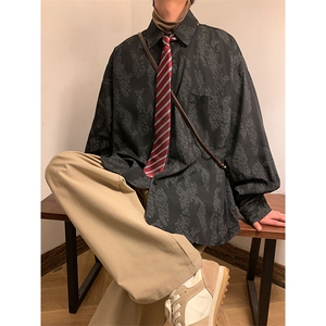 C8026/P40春装新款现货港风暖色调印花宽松简约衬衣男潮衬衫上衣图片
