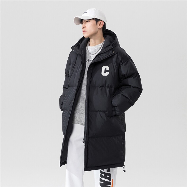 白鸭绒日系22冬季潮流C字母长款连帽羽绒服YR1503P245控298,男装羽绒服,电商A247-1