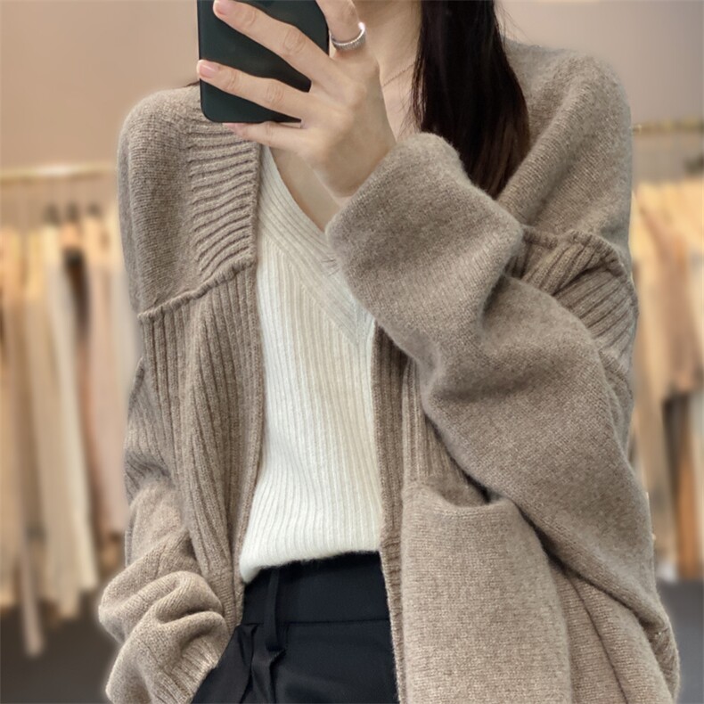 秋冬羊绒披肩女新款针织开衫羊毛外套宽松外搭慵懒上衣篇幅袖毛衣,女装羊毛衫,奢优羊绒
