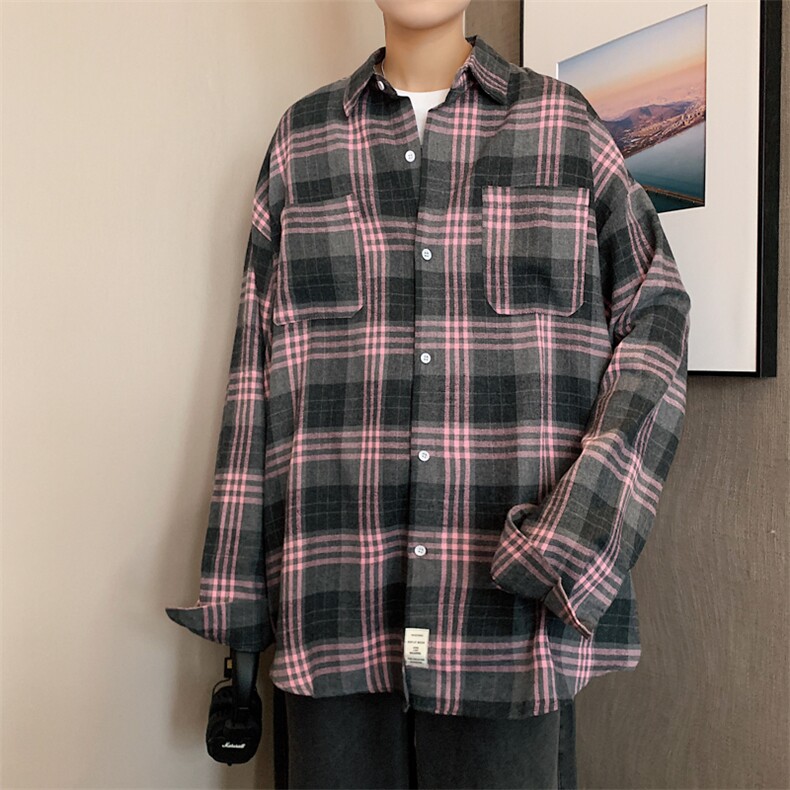 2025秋冬港风长袖格子衬衫学生衬衣校服班服CS2000/特P28粉红2,男装衬衫,电商A094