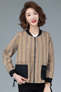 2021春秋季时尚文艺短外套条纹撞色拼接宽松休闲百搭舒适女图片