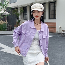 紫色牛仔外套女小个子2024春季韩版新款百搭宽松短款长袖上衣潮，女装短外套，MQ