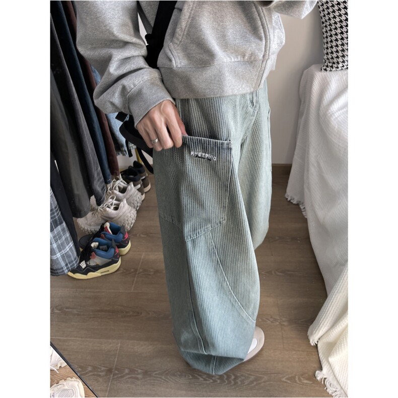 XZ-221-5/K4510/P58美式廊形阔腿竖条纹大口袋弯刀裤牛仔裤,男装牛仔裤,星座221-5