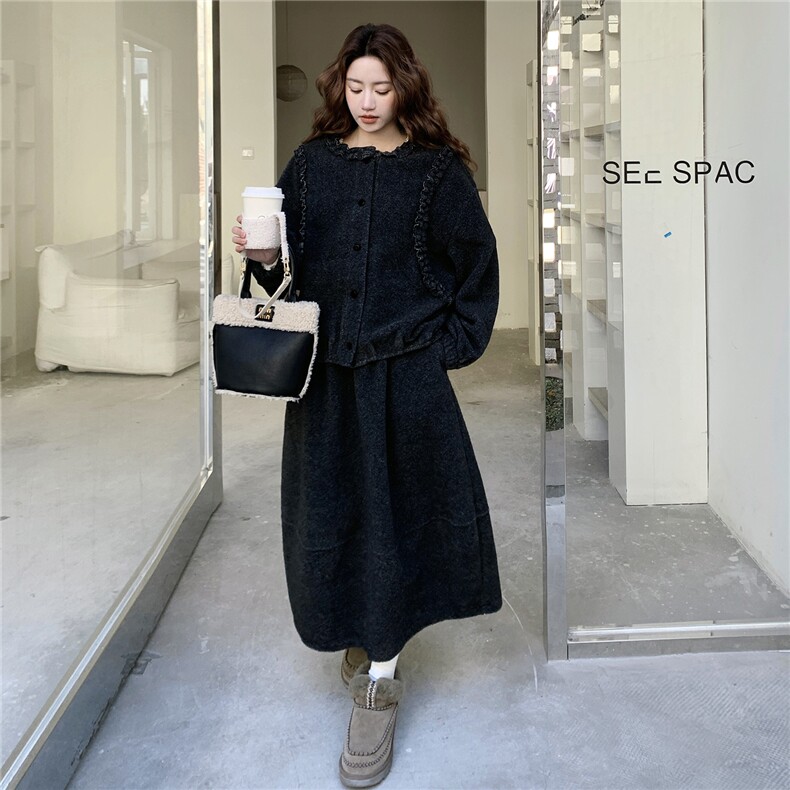 韩系甜美木耳边开衫半裙套装F6607-P175-K258,女装套装/套裙,2C255