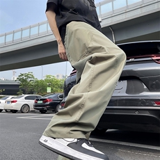 夏季裤子男简约小众设计休闲裤男士立体剪裁大口袋阔腿弯刀裤男潮，男装休闲裤，星座505-2（原电商A260-1)