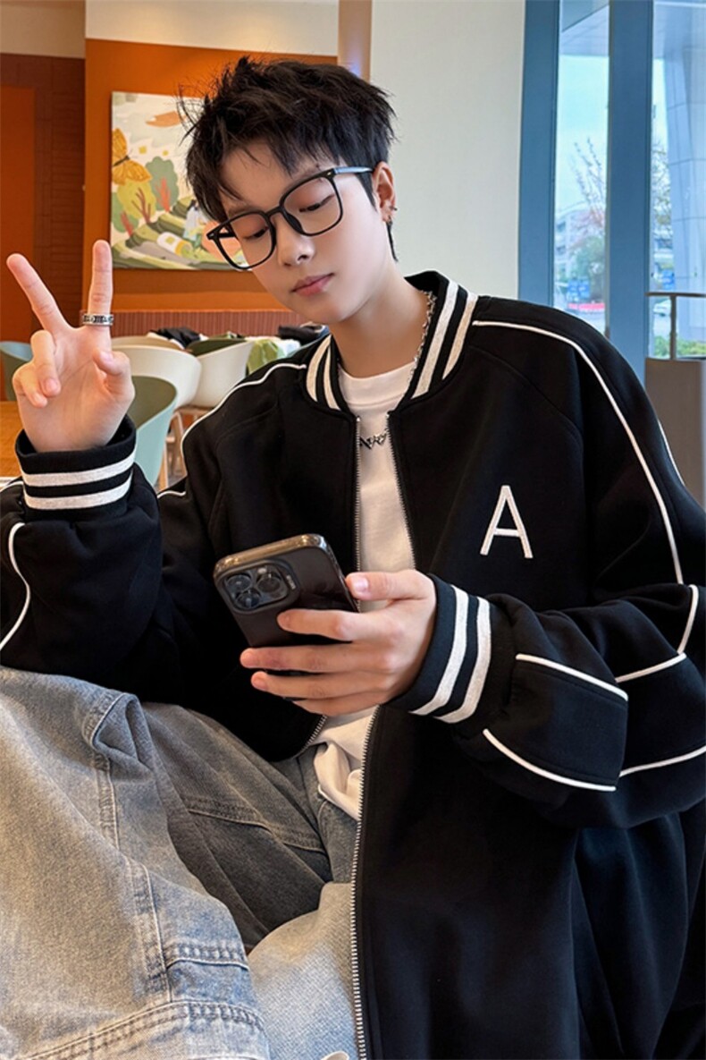 WY208/P75春装新款高品质不起球刺绣卫衣男立领棒球服潮外套,男装卫衣,电商基地A050