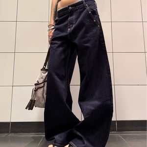 潮流美式设计感小众青少年弯刀牛仔裤复古宽松镰刀型裤子男女潮牌图片