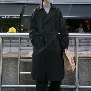 FY9081/P80春装新款风衣外套男韩版中长款双排扣过膝男士宽松上衣图片