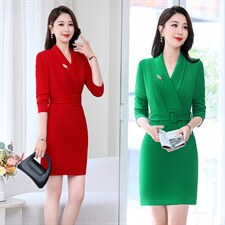 2022秋新款时尚修身显瘦V领包臀连衣裙，女装连衣裙，贝蕾酷儿