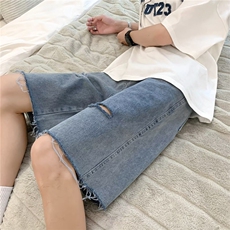 牛仔五分裤男韩版潮流破洞毛边痞子帅2025夏季ins短裤RK1575-P35，男装牛仔裤，星座412-2