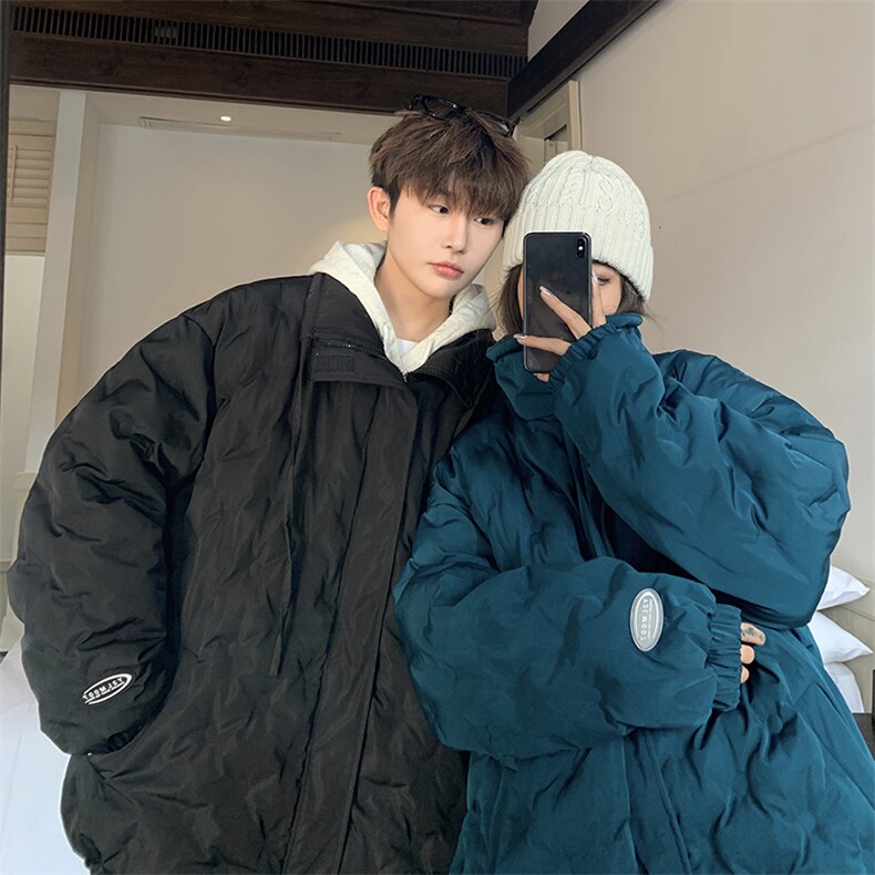 1情侣定制面料港风半高领棉服大码M-5XL棉服外套男8707P125控168，男装棉衣，星座226-2