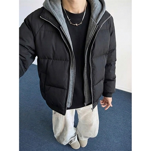 现货高品质重磅工艺美式高街假两件PU皮棉衣男女加厚棉服外套