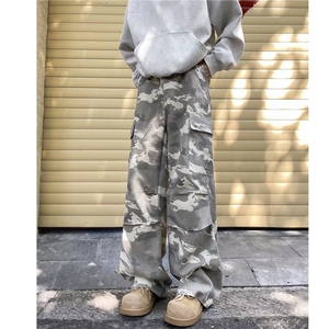 迷彩裤男士韩版潮流工装高街帅百搭褶皱2024秋冬ins长裤K5823-P40图片