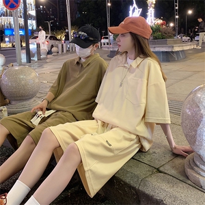 主推夏季短袖polo衫短裤套装情侣运动服 TZ307P75 控98图片