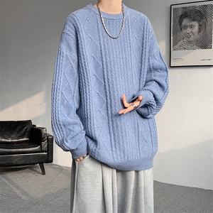 8XL-M圆领毛衣男秋冬季宽松慵懒套头麻花针织衫毛线衣MY19005P68图片