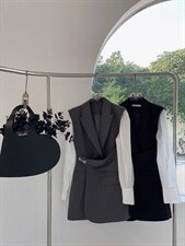 金属细节感马甲连衣裙，女装马甲，GN