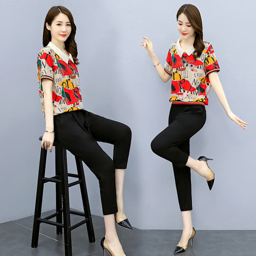 2021夏季清新性感气质翻领时尚靓丽个性印花,女装套装/套裙,依如秀(原杭风阁)
